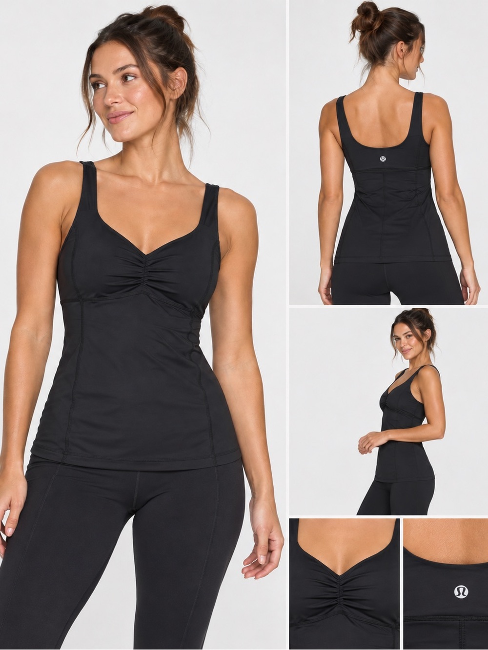 lululemon athletica Black Ruched Support Tank - Women's Active Top